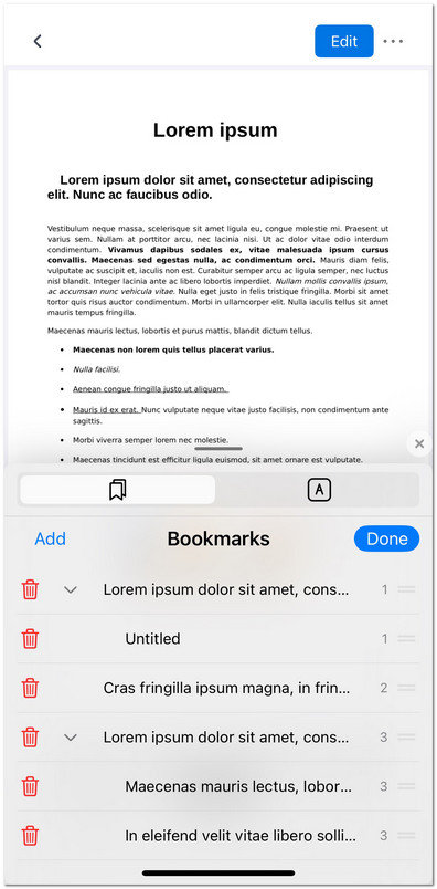Edit the Bookmarks on iOS