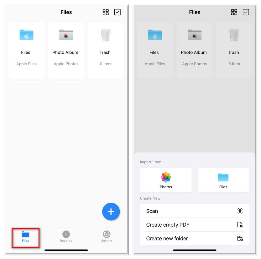 Files Tab of PDFgear for iOS