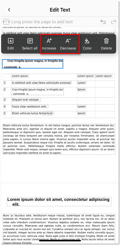 Increase or Decrease Text Size