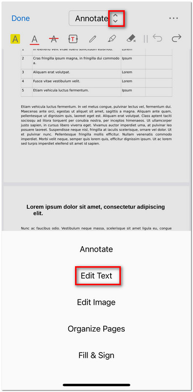 Open the Edit Text Mode