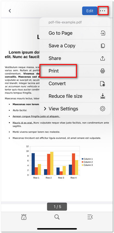 Open the Printer Menu in PDFgear for iOS