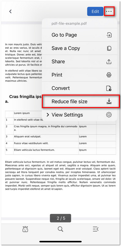Reduce PDF File Size in PDFgear for iOS