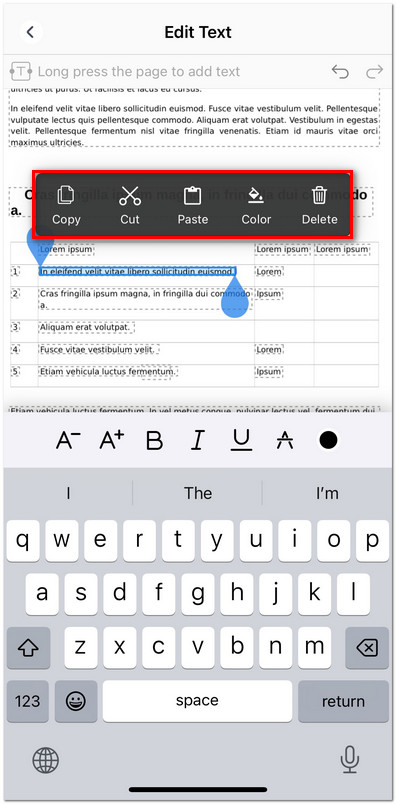Select Text to Edit on iOS