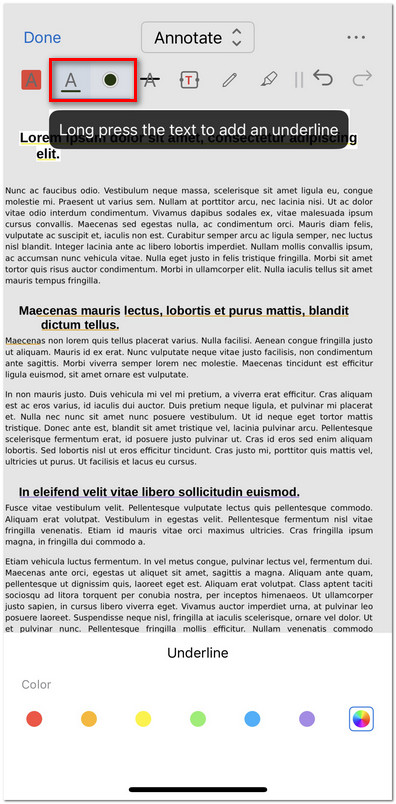 Underline Text in PDF on iOS