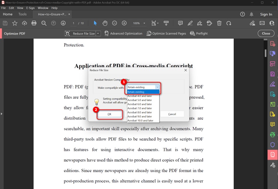 Regola la Compatibilità del PDF