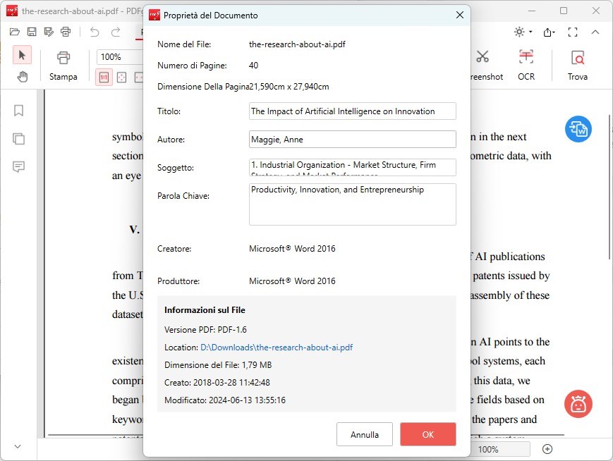Aggiorna i Metadati PDF
