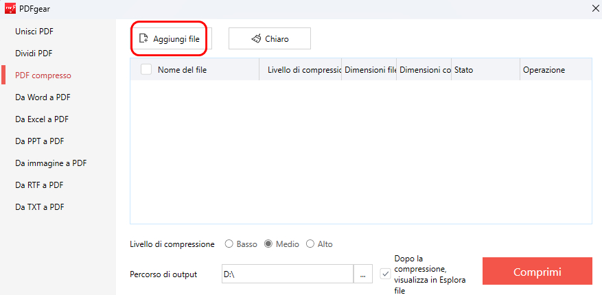Aggiungi i File PDF da Comprimere