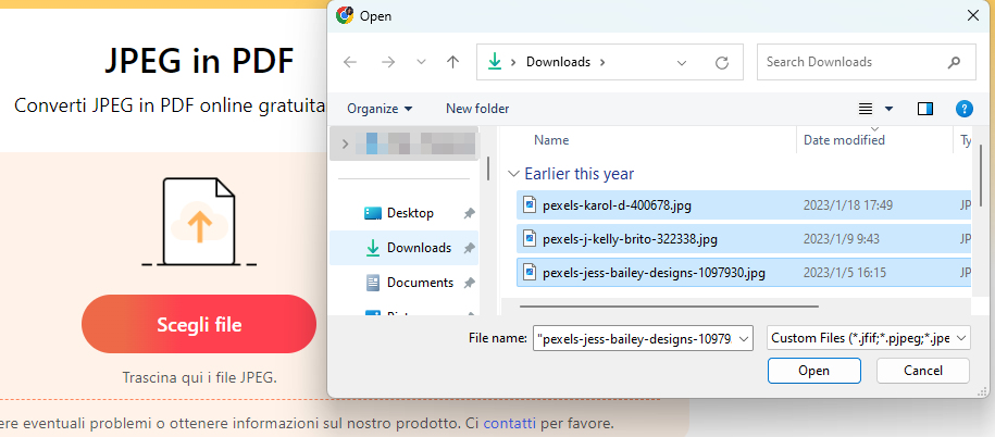 Aggiungi JPEG a PDFgear