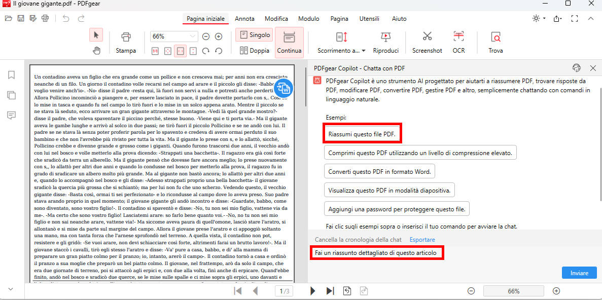 Ottieni il Riassunto dell'Articolo da PDFgear Chatbot