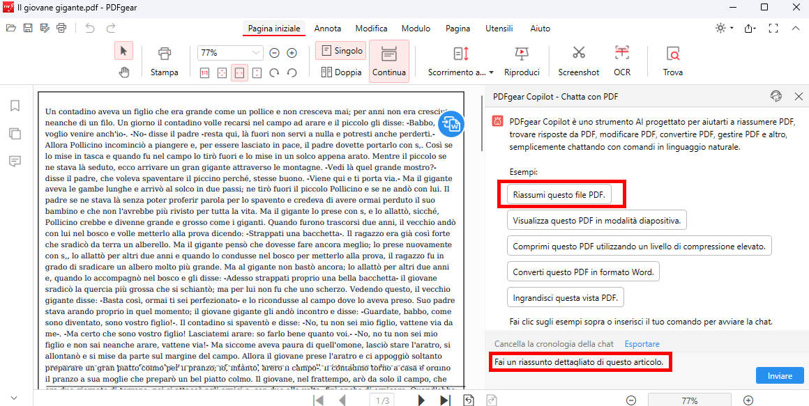 Ottieni il Riassunto dell'Articolo dal Chatbot PDFgear