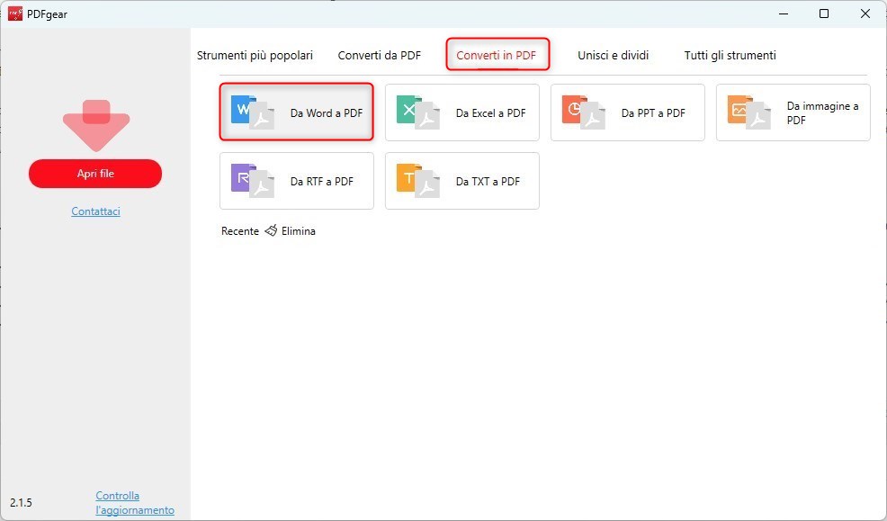 Apri il convertitore da Word a PDF di PDFgear