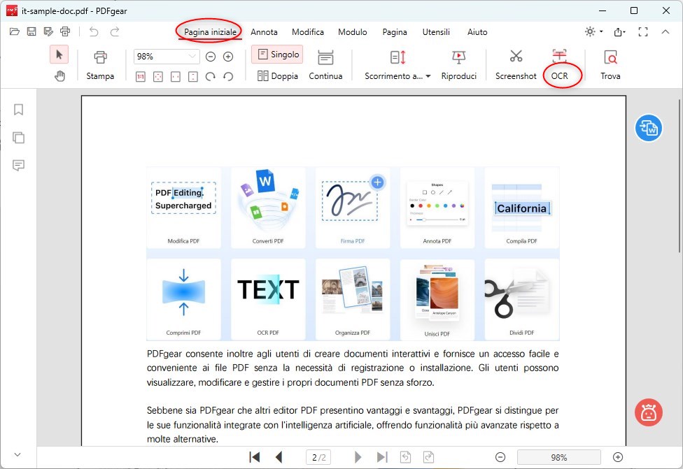 Apri la funzionalità OCR in PDFgear