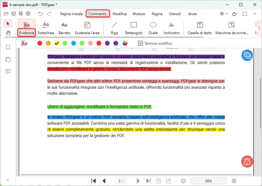 Apri lo Strumento di Evidenziazione