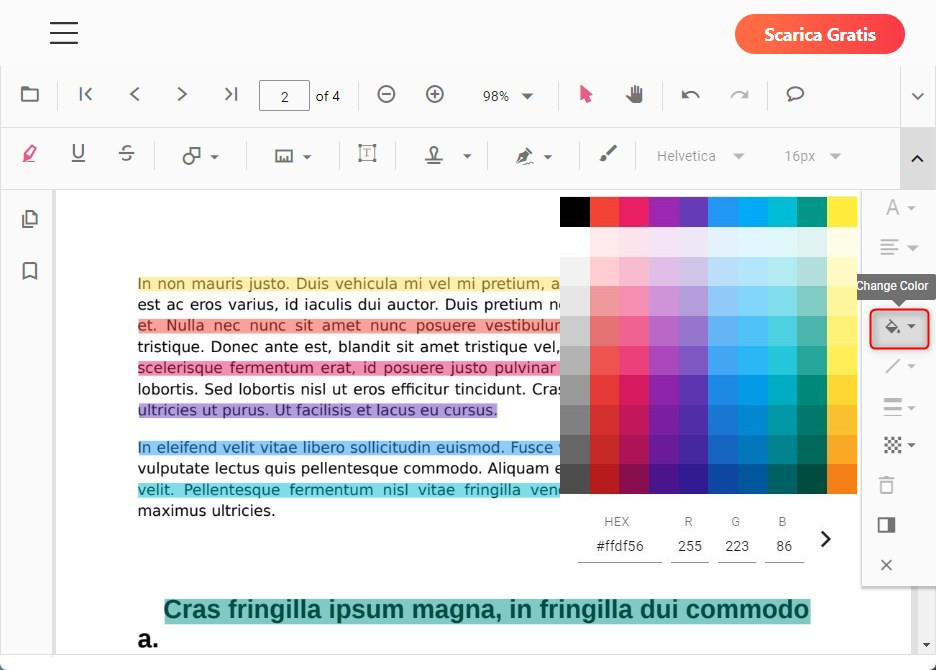 Cambia colore dell'evidenziazione