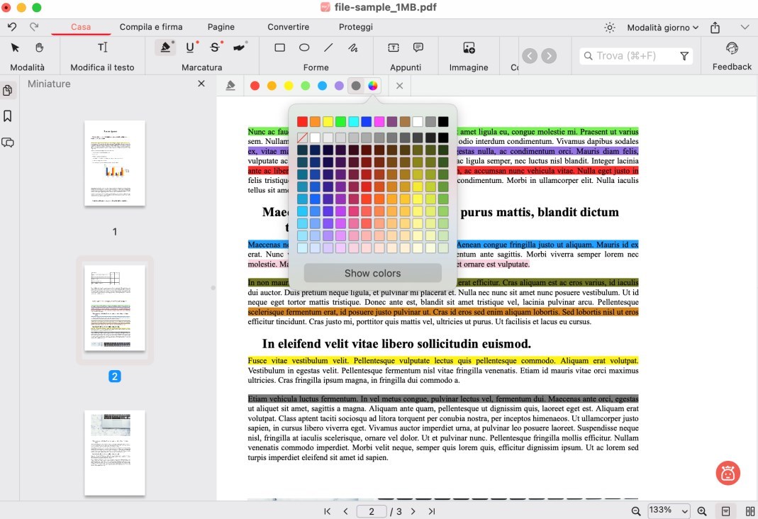 Cambiare il colore dell'evidenziazione del testo 