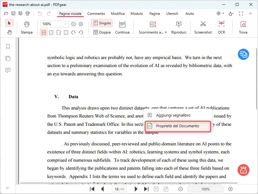 Clicca su Proprietà Documento