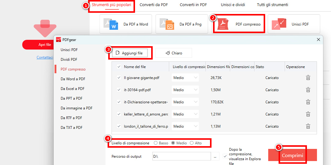 Comprimi PDF con PDFgear
