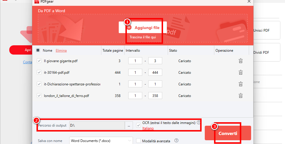 Seleziona l'Opzione OCR in PDFgear