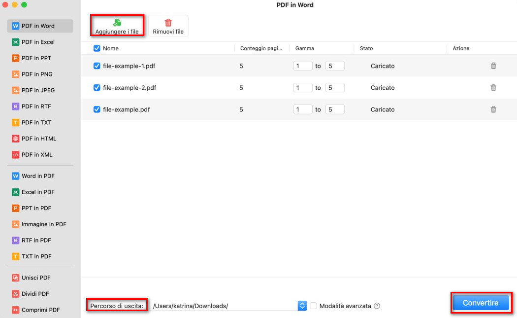 Conversione in Batch di PDF in Word su Mac