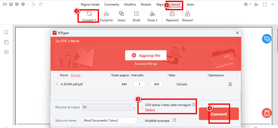 Converti un PDF Scansionato in Word in PDFgear