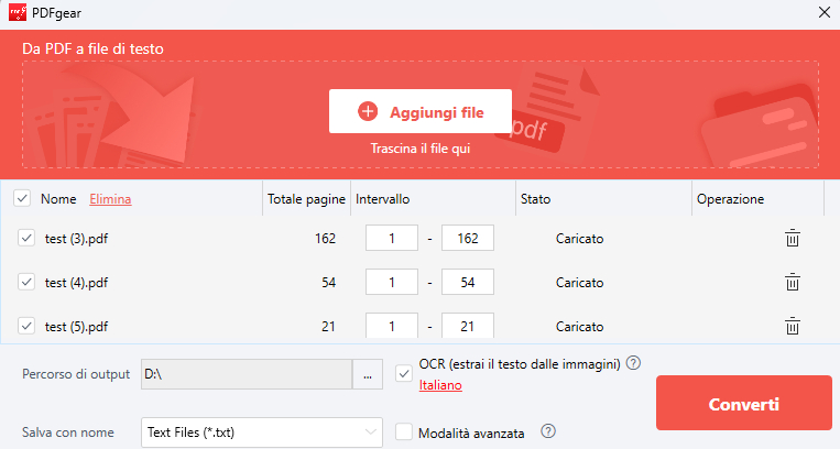 Converti PDF in Testo in PDFgear