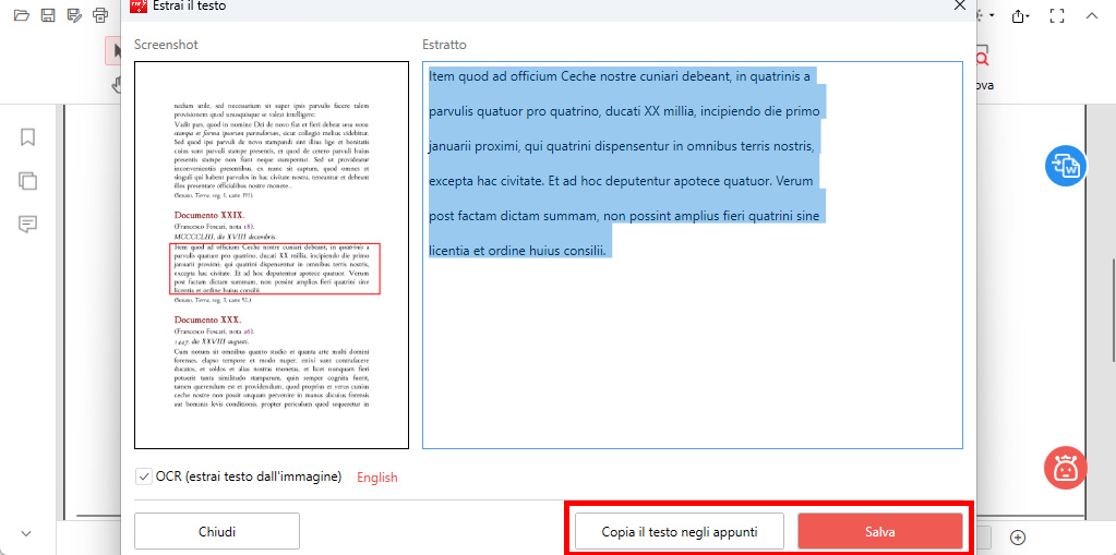 Copia Testo da PDF Usando OCR di PDFgear