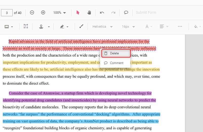 Elimina direttamente l'evidenziatura