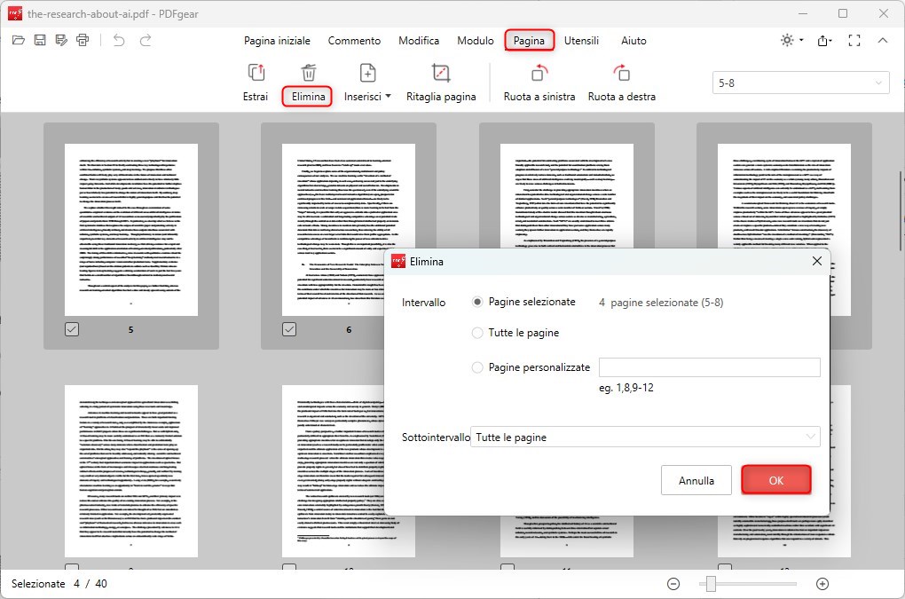 Elimina Pagine PDF con PDFgear 