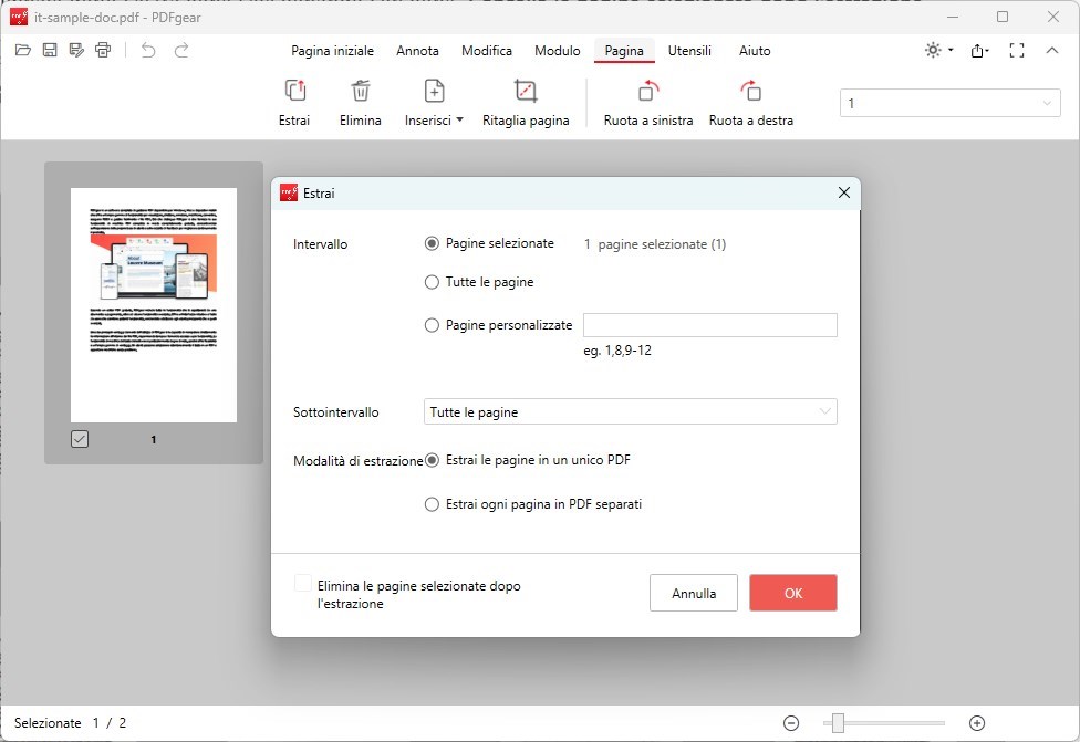 Estrai pagine da PDF con PDFgear