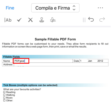 Digita per compilare