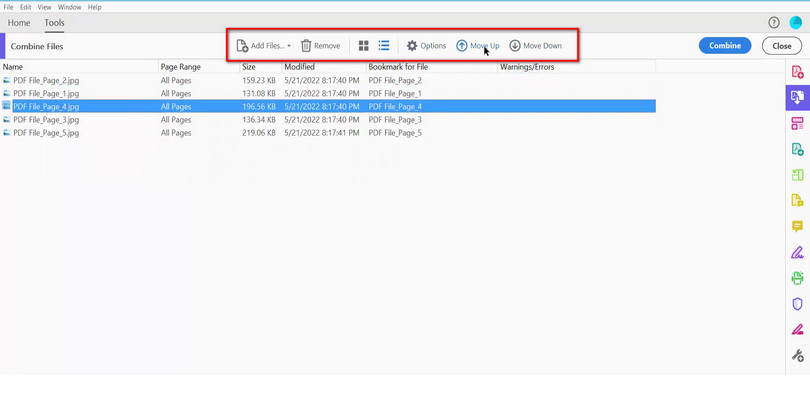 Opzioni di Operazioni su Immagini Importate