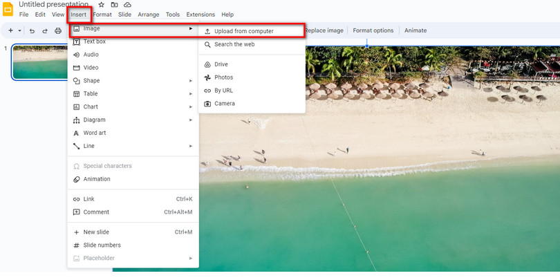 Aggiungi JPEG a Google Slide