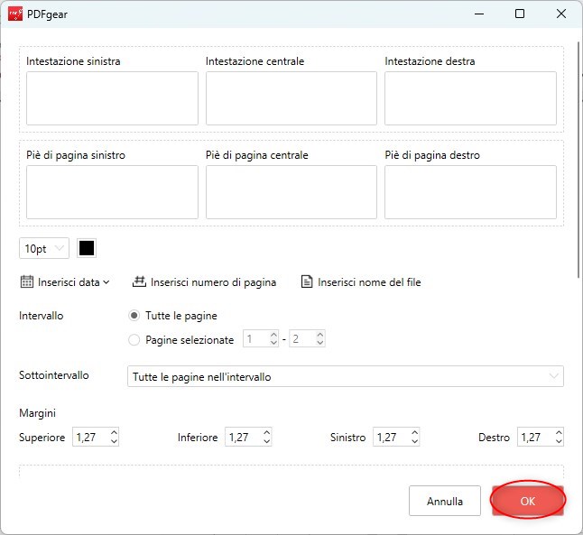 Imposta parametri e stili in PDFgear