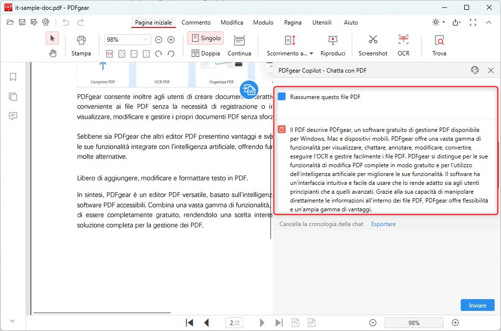 Leggi PDFgear Utilizzando ChatGPT-Integrato PDFgear
