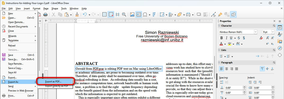 Esporta PDF in LibreOffice