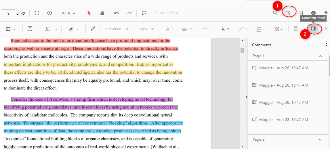 Apri il Pannello Commenti