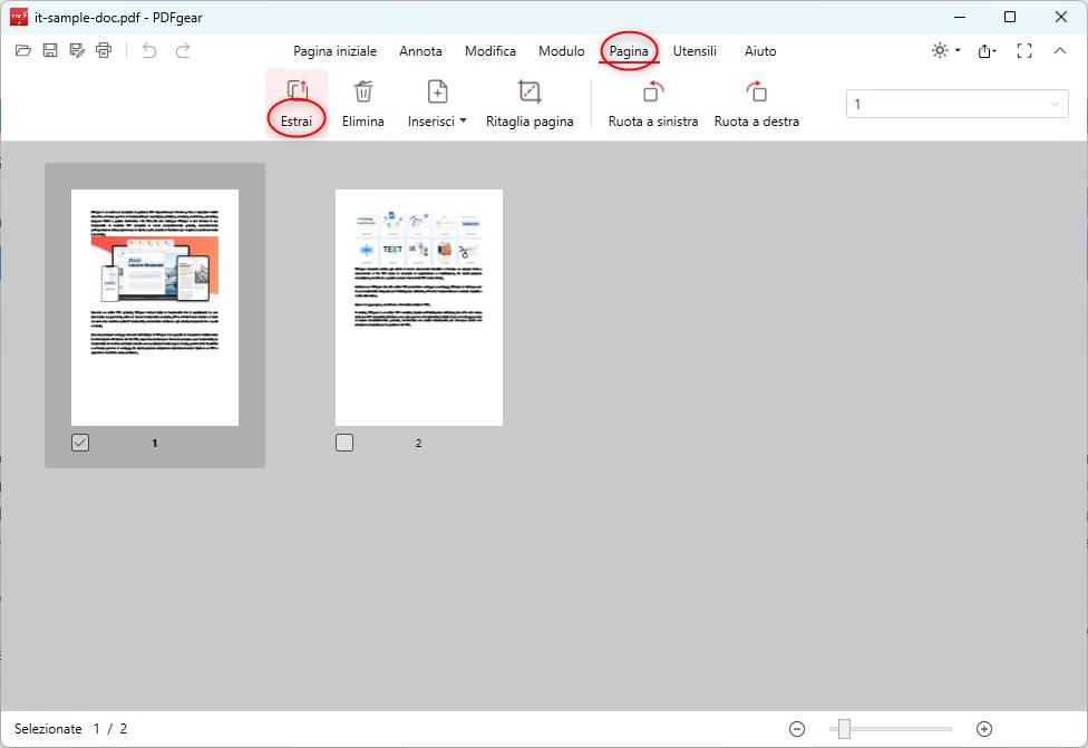 Opzione Estrai Pagina in PDFgear