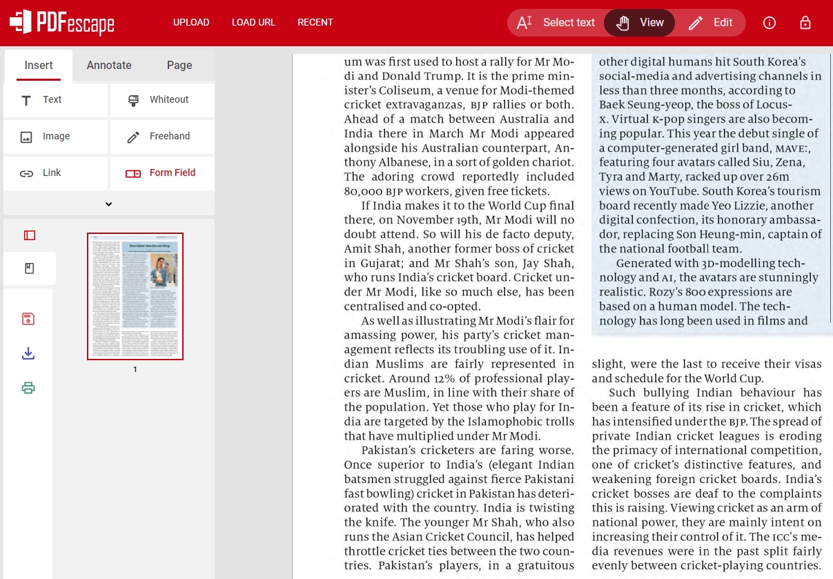 PDFescape Online Cropper Editor