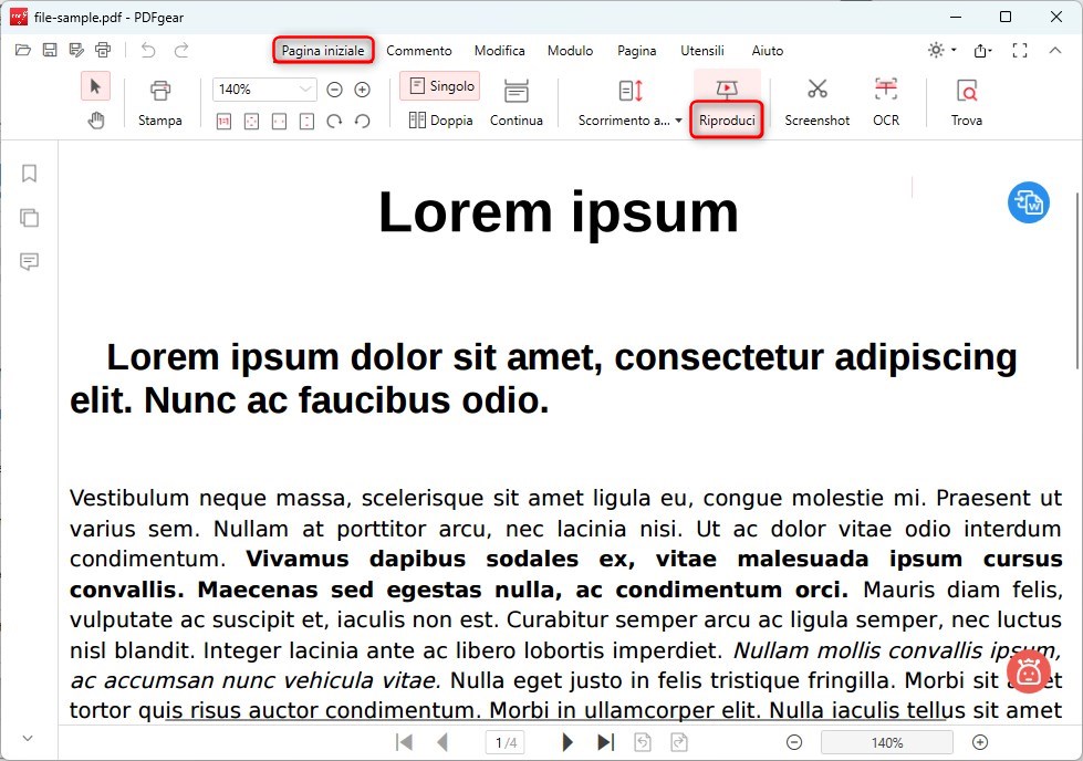 Presentazione PDF in PDFgear