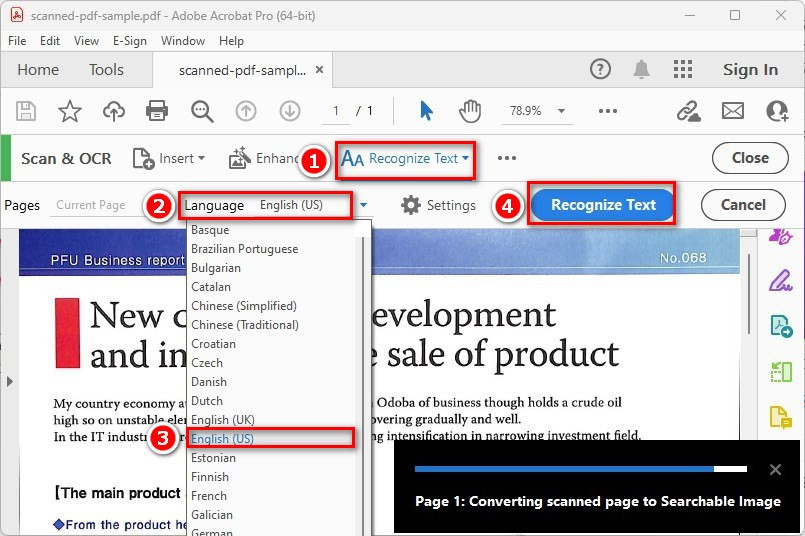 Riconosci testo in Acrobat