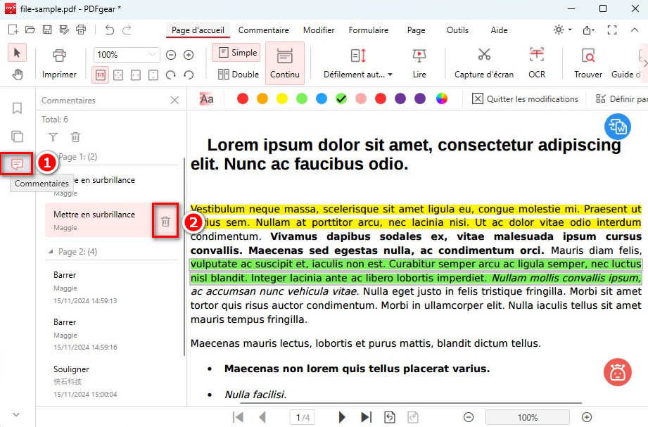 Elimina l'evidenziatura da un PDF