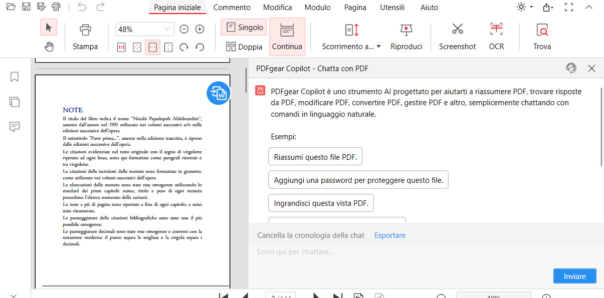 Riassumi un PDF con il Chatbot di PDFgear