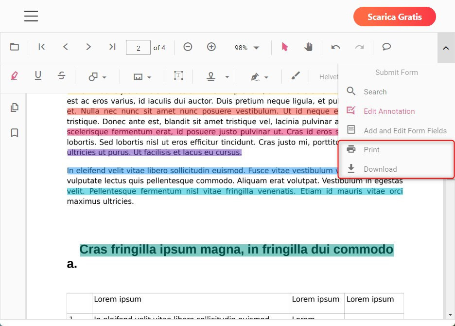 Salva file PDF evidenziato