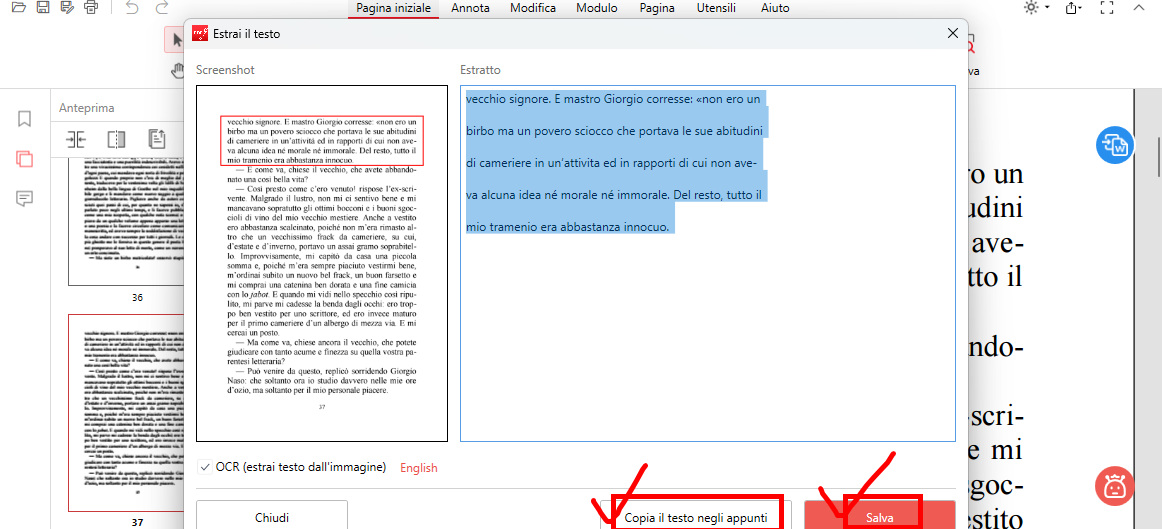 Salva il Testo Estratto