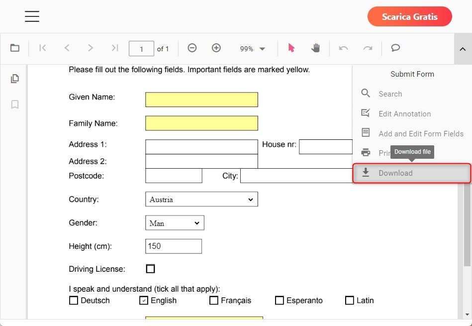 Scarica il PDF Compilabile da PDFgear