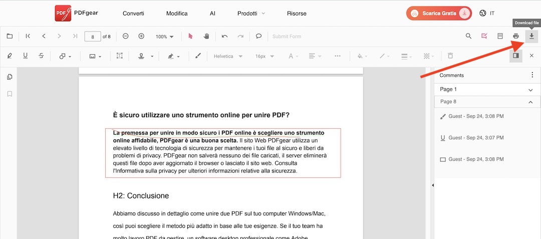 Scarica il PDF modificato dall'alternativa ad Adobe Reader