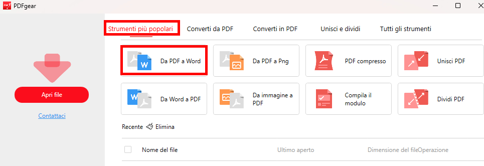 Naviga fino al Pulsante PDF to Word