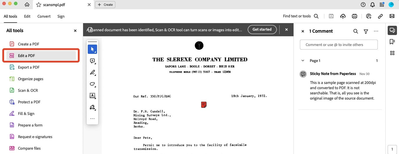 Seleziona Modifica PDF in Adobe Acrobat Pro DC