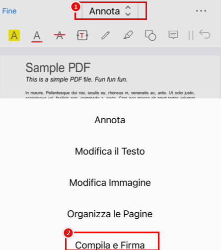 Navigare al pulsante Compila & Firma