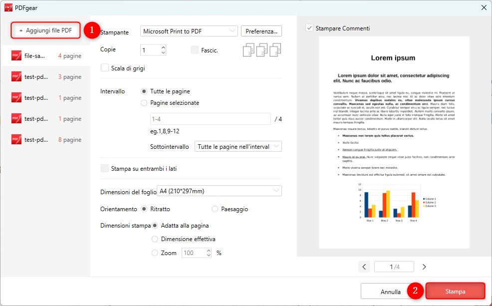 Stampa in batch file PDF con PDFgear